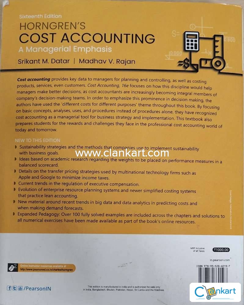 Buy 'Horngren's Cost Accounting (Datar, Rajan) 16 Edition Pearson