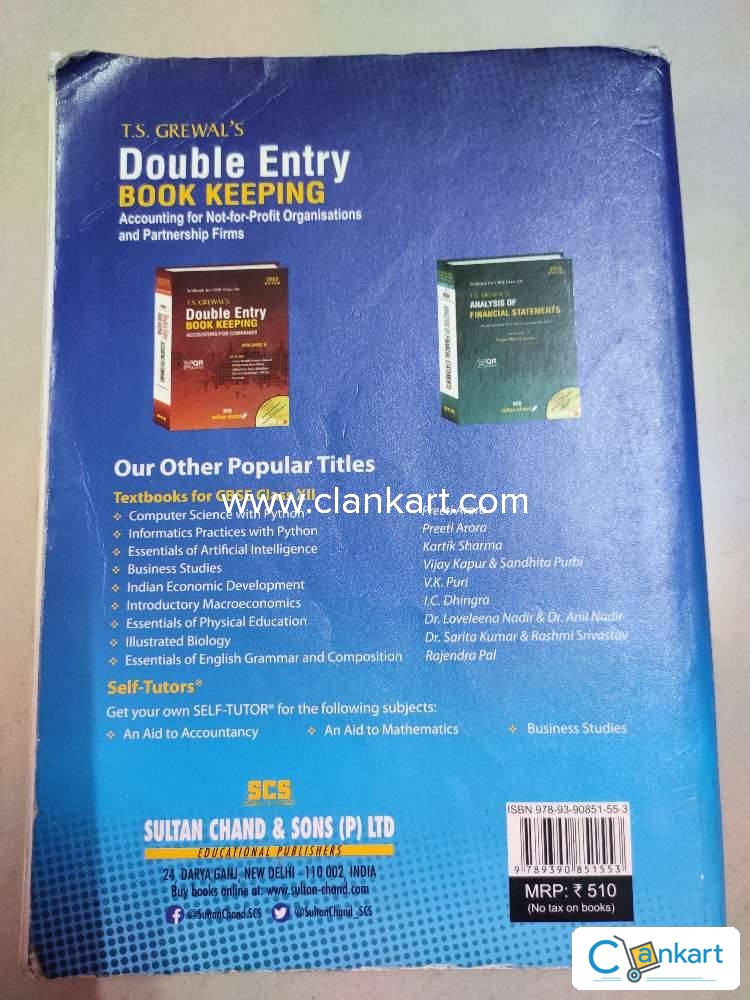 Buy 'T.S. Grewal's Double Entry Book Keeping: Accounting For Not-for ...