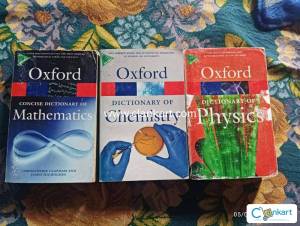 Three books, Oxford Dictionary, Physics, chemistry and math